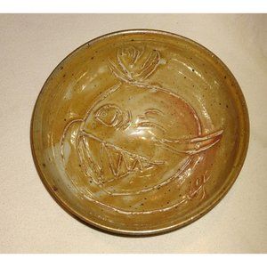 Bowl Handmade Fish Rare Clay Pottery Brown Signed Empty Bowls